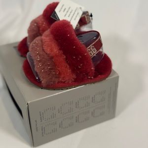 New Toddler UGG FLUFF YEAH Slide Red Glitter SLIPPER SLIP ON SZ 02/03